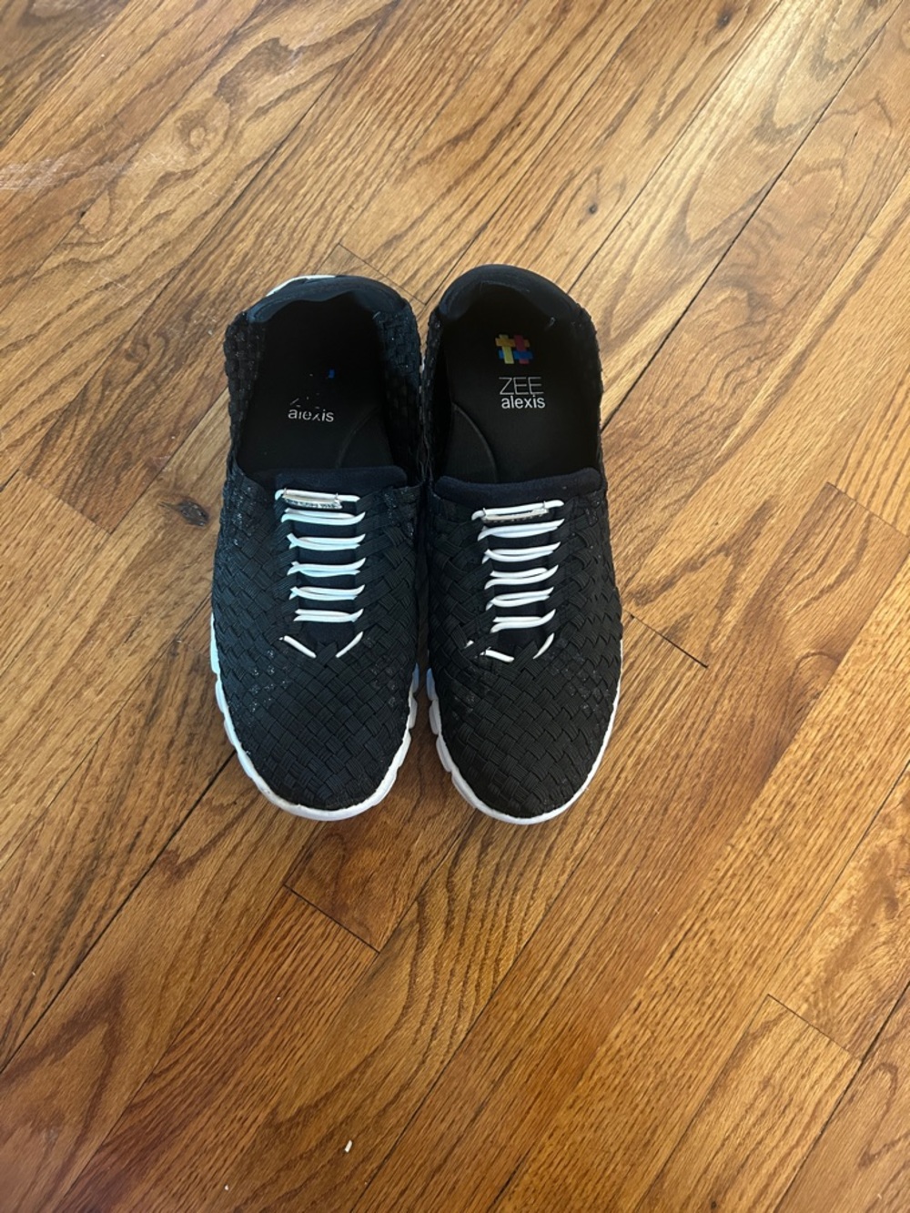 Alexis Black Woven Lace- Look Sneakers with White Soles